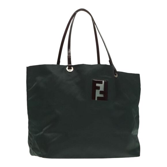 FENDI Hand Bag Nylon Khaki Brown Silver - Picture 1 of 12